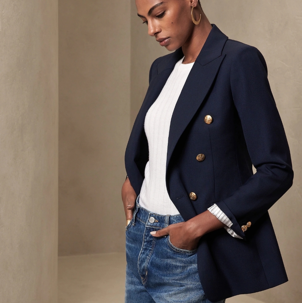 BANANA REPUBLIC Captain's Blazer Double Breasted Suit Jacket in Navy Wool - Sz 2